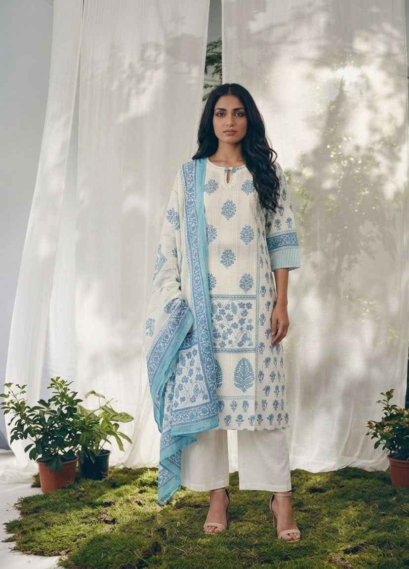 Pure Cotton Three Piece Dupatta Set
