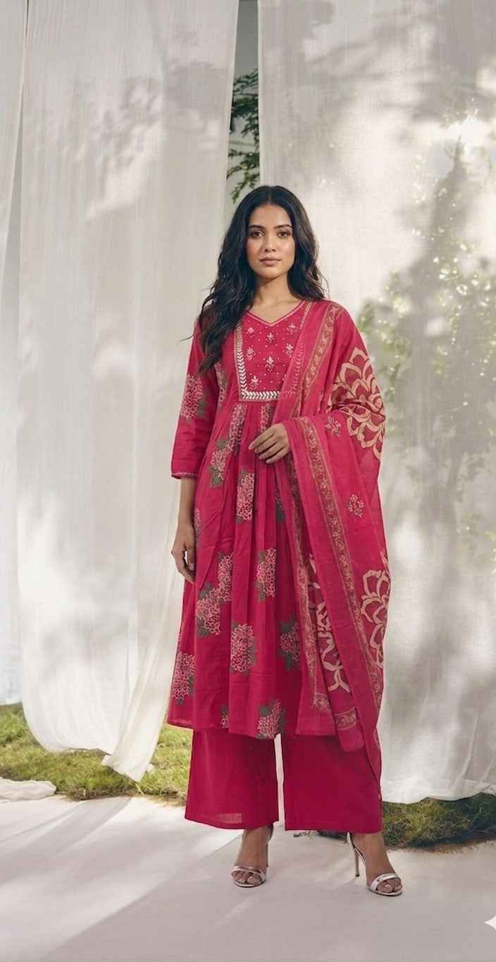 Pure Cotton A Line Dupatta Set