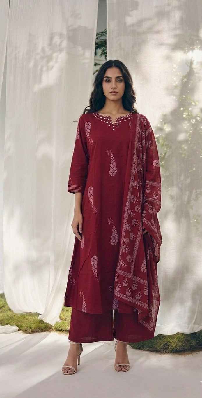 Pure Cotton Three Piece Dupatta Set