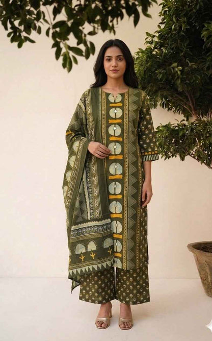 Pure Cotton Block Print Dupatta Set