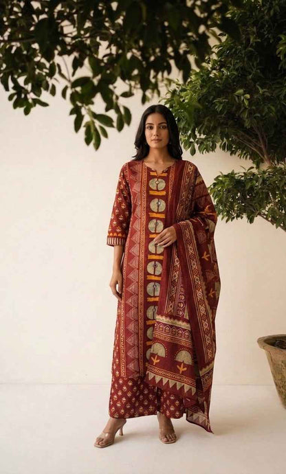 Pure Cotton Block Print Dupatta Set