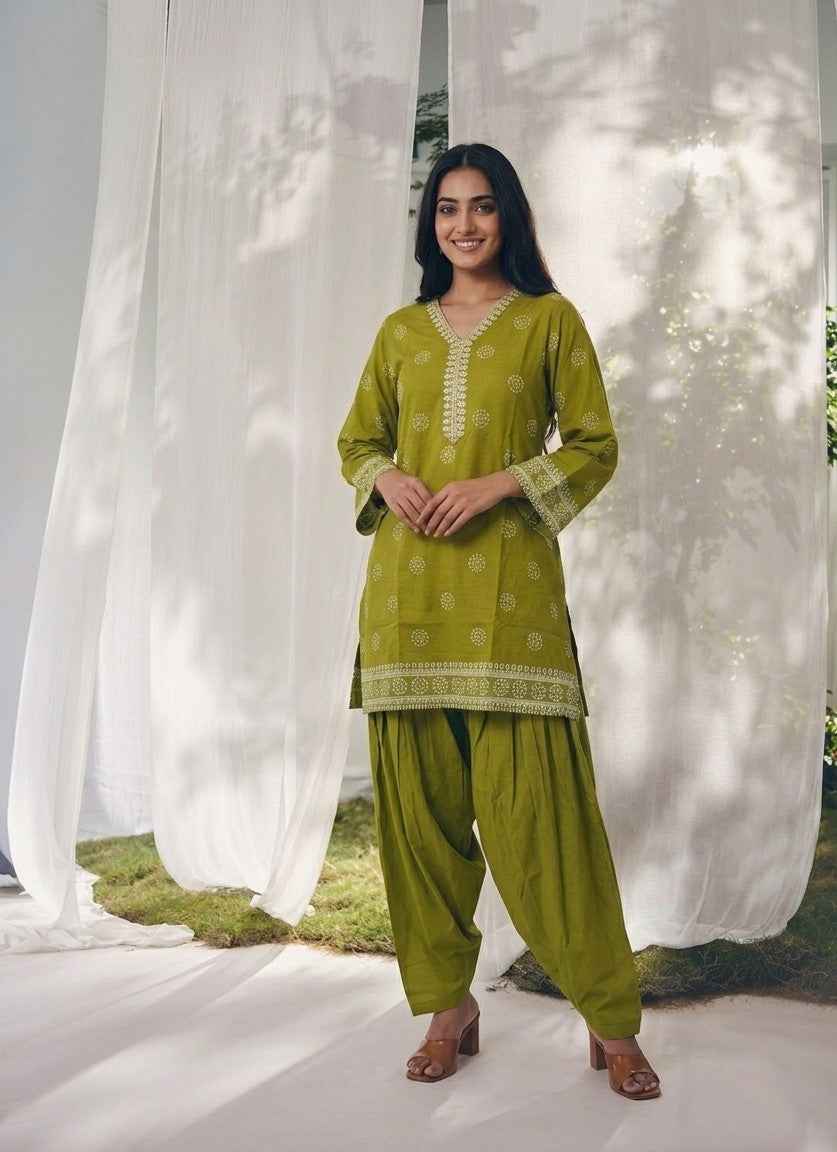 Pure Cotton Short Length Kurta Dupatta Set With Salwar