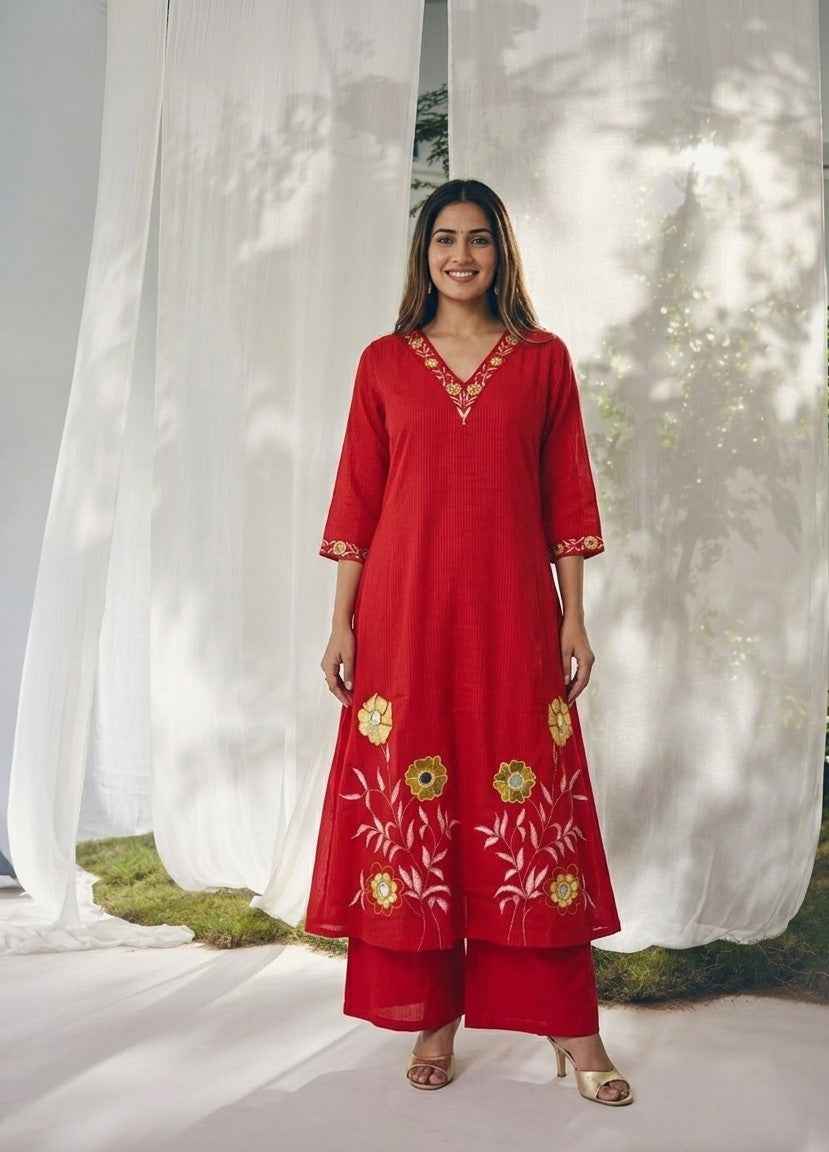 Pure Mul Cotton A Line Anarkali Dupatta Set With Embroidery ANK046