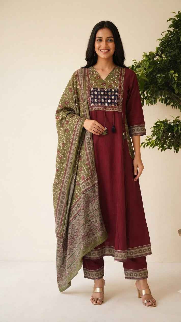 Pure Cotton A Line Dupatta Set