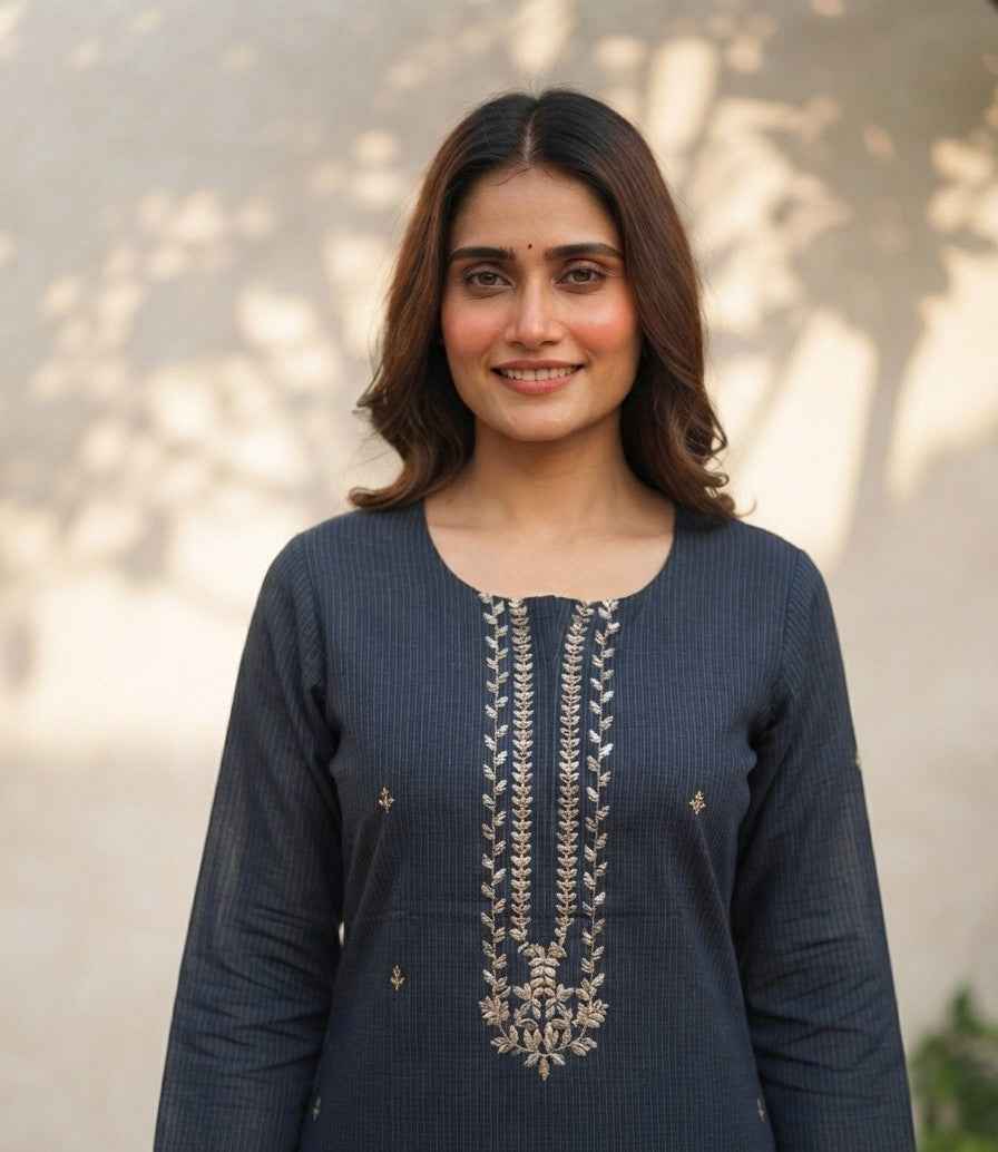 Pure Chanderi With Embroidery Dupatta Set