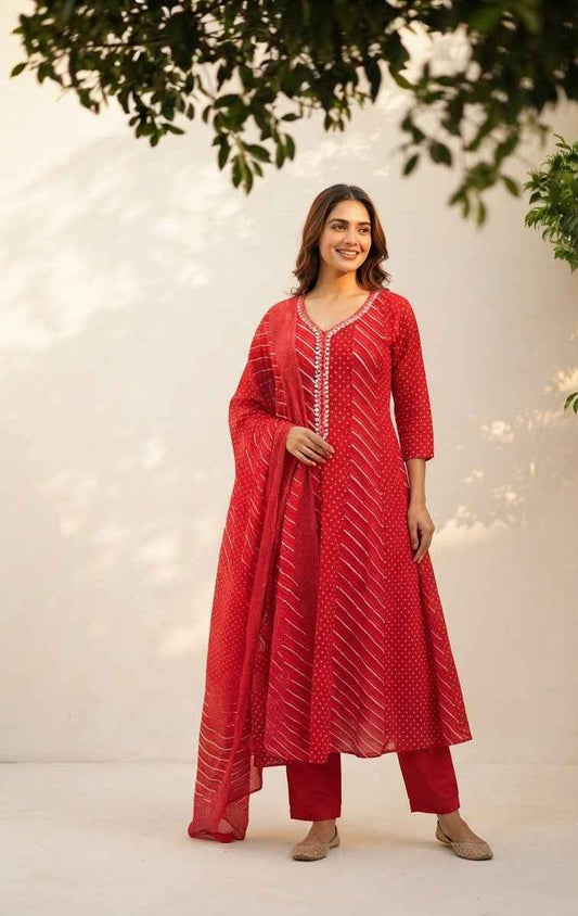 Premium Mul Cotton Lehriya Dupatta Set With Inner