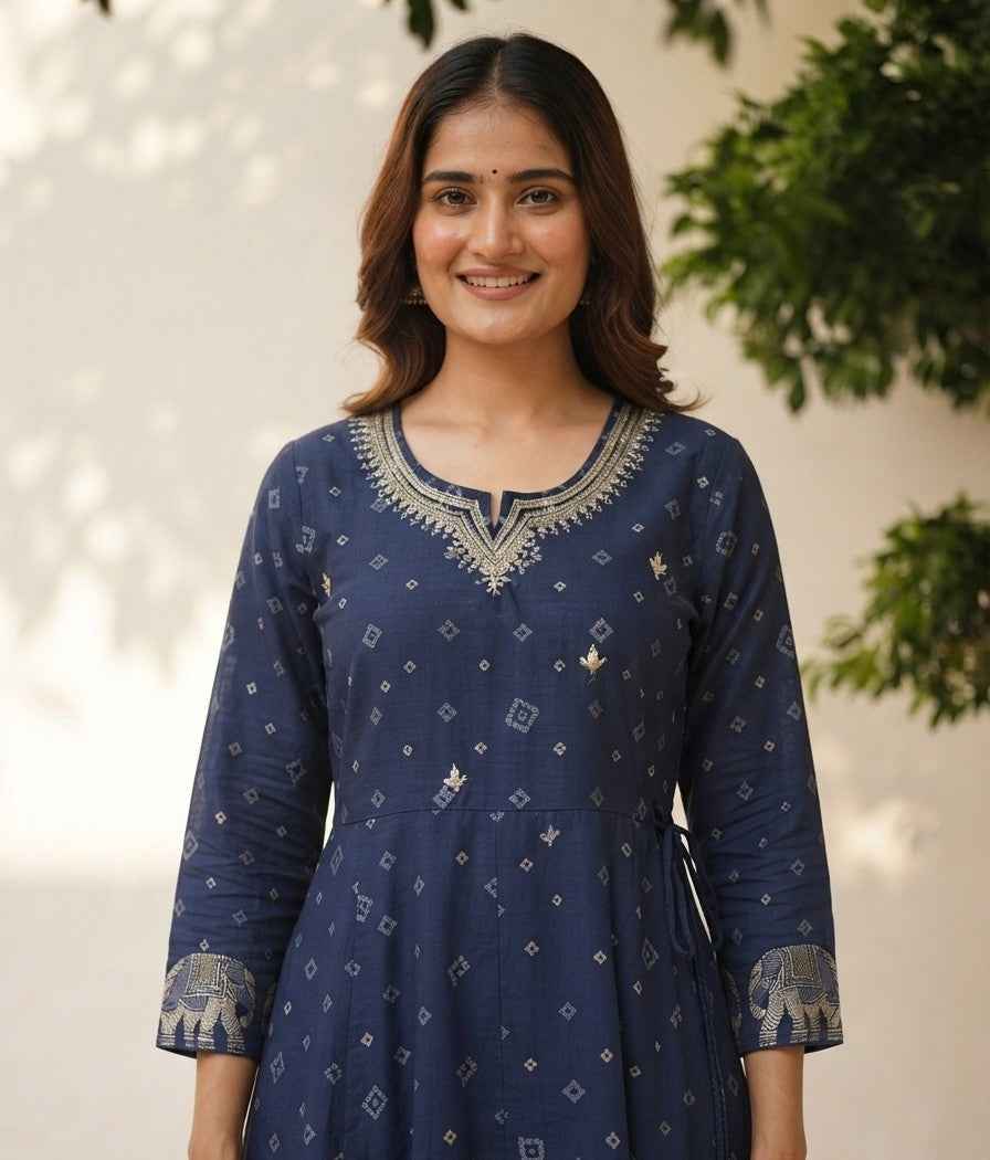 Pure Cotton Bandhej A Line Dupatta Set With Inner