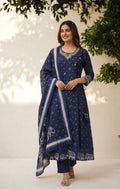 Pure Cotton Bandhej A Line Dupatta Set With Inner