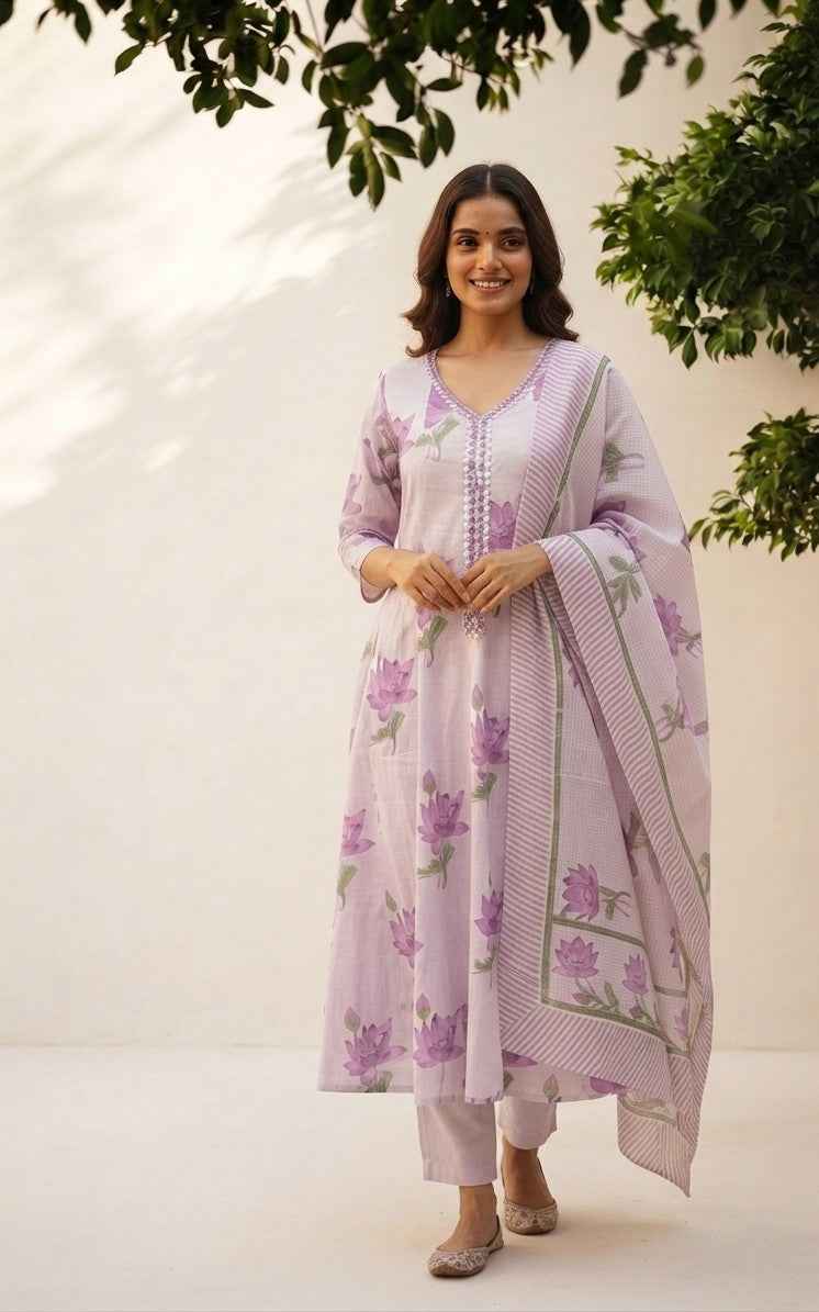 Pure Mul Cotton Printed A Line Dupatta Set MC038