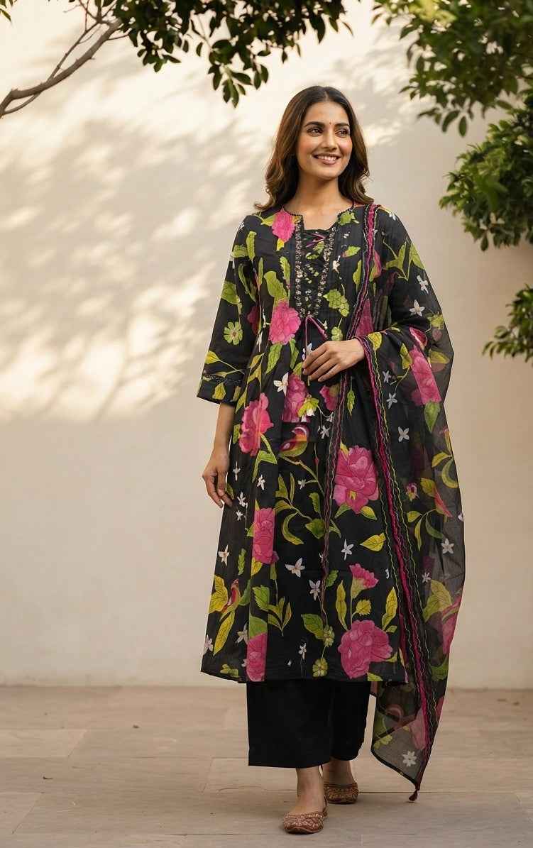Pure Cotton A Line Dupatta Set