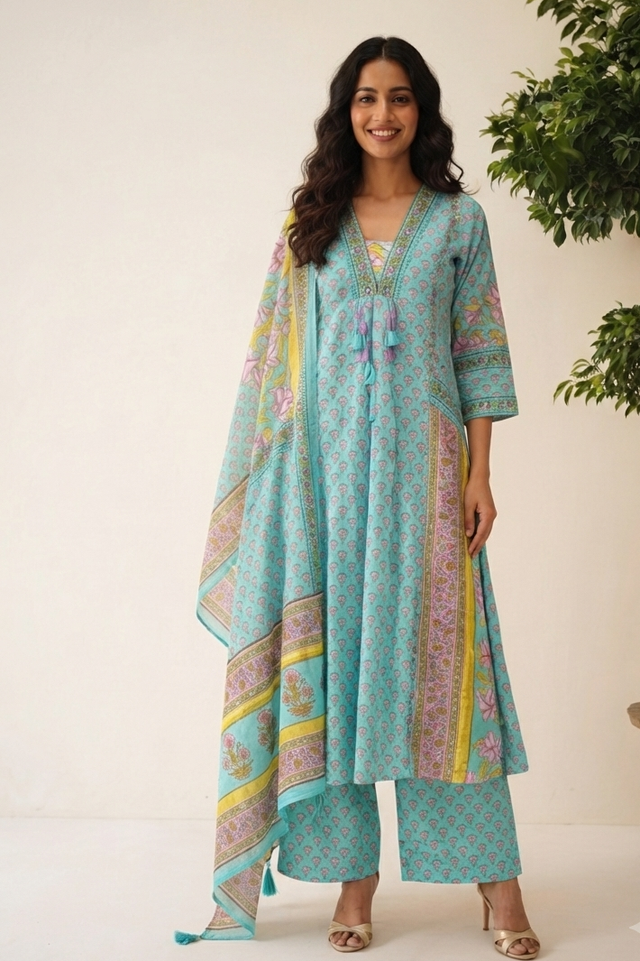 Pure Cotton A Line Dupatta Set CS0267