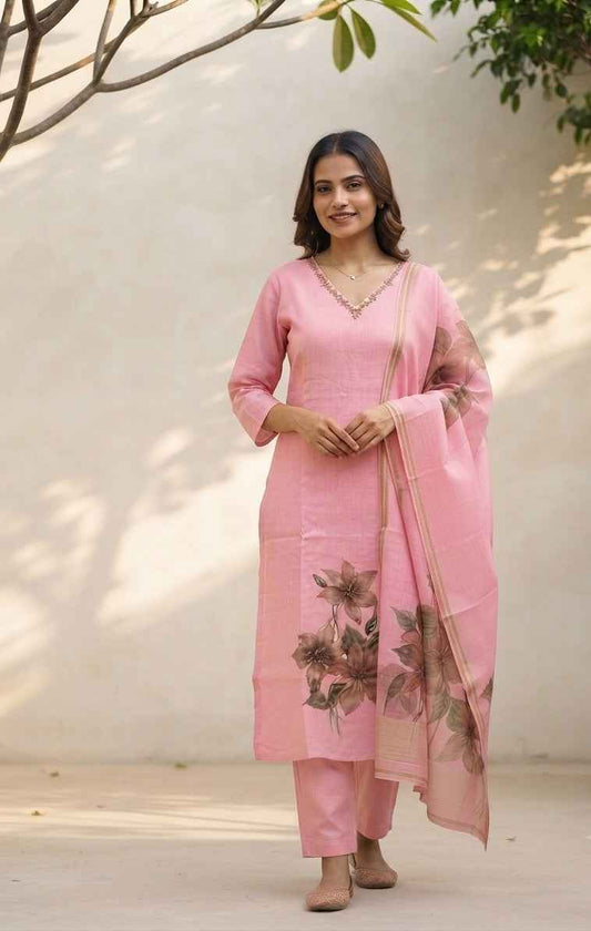 Pure linen Dupatta Set LN0017