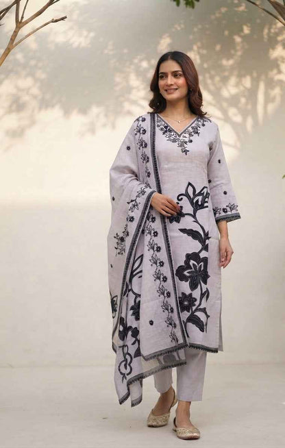 Pure linen Dupatta Set LN0016