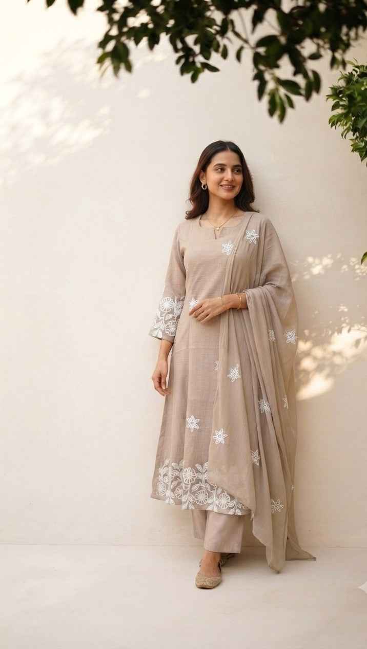 Premium Kora Silk Dupatta Set With Embroidery