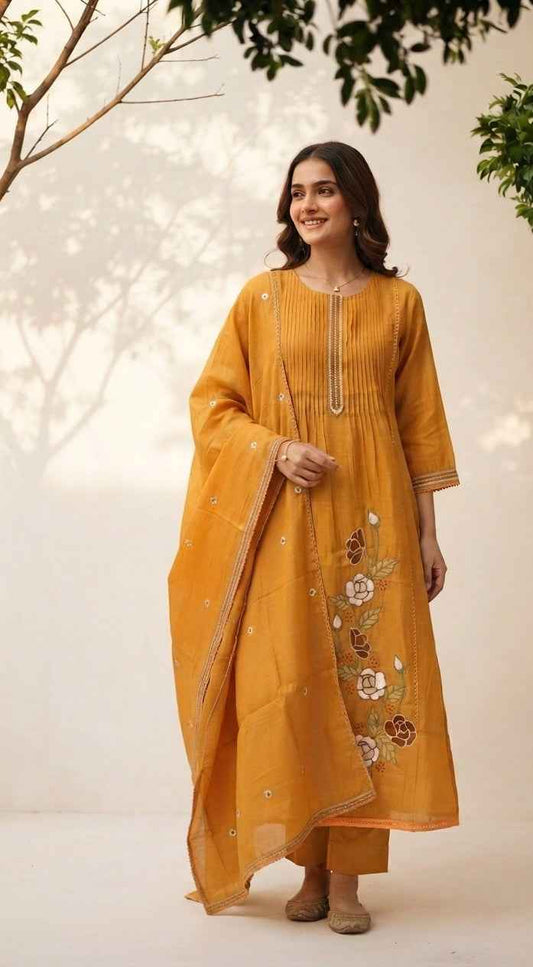 Pure A Line Silk Dupatta Set With Embroidery