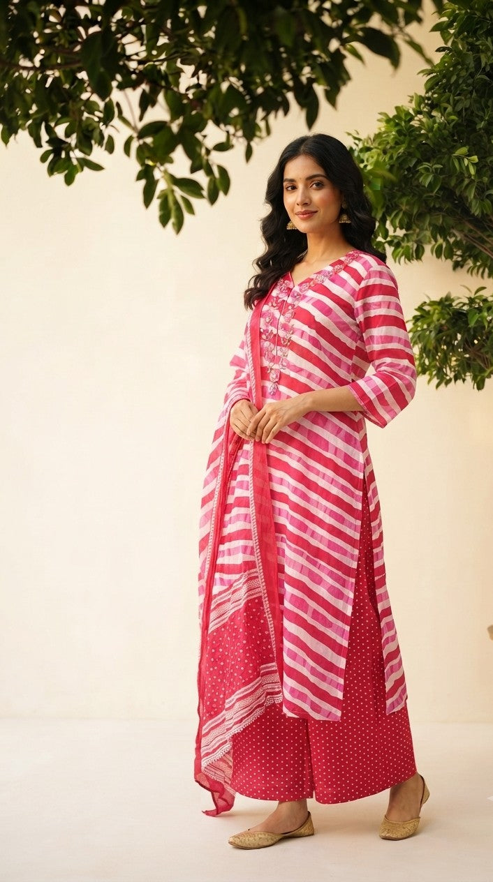 Pure Cotton Lehriya Dupatta Set  CS0264