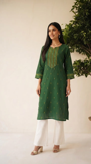 Pure hand luum Cotton Only Kurta With Embroidery OK0119