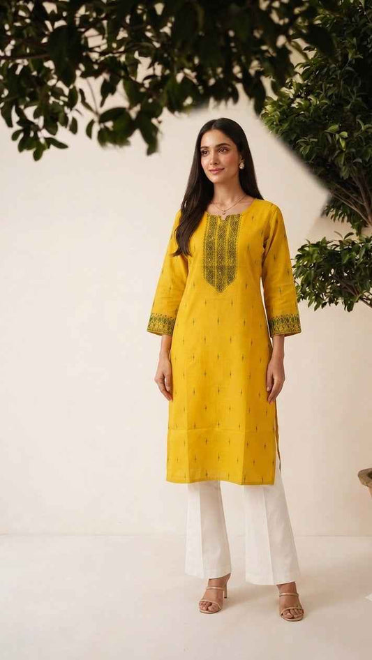 Pure Hand Loom Cotton Only Kurta With Embroidery OK0119