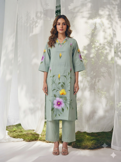 Pure Muslin Brush Print Dupatta Set MS005
