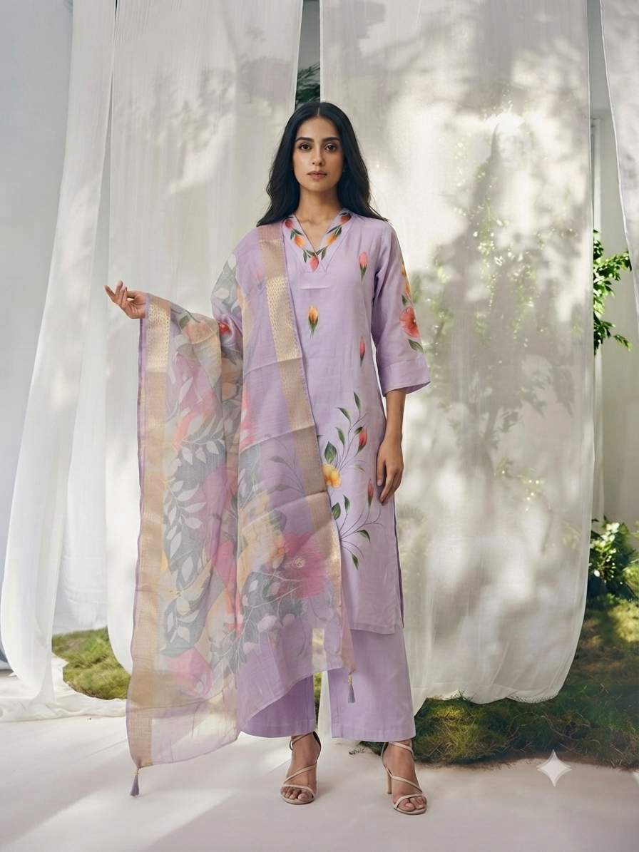 Pure Muslin Brush Print Dupatta Set MS005
