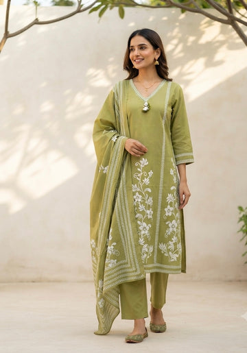 Pure Cotton Three Piece Dupatta Set