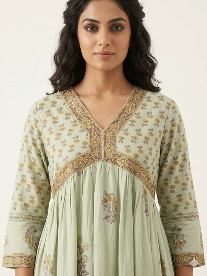 Elegant Pure Cotton A - Line Alia Cut Kurta Set With Dupatta Set CS0263