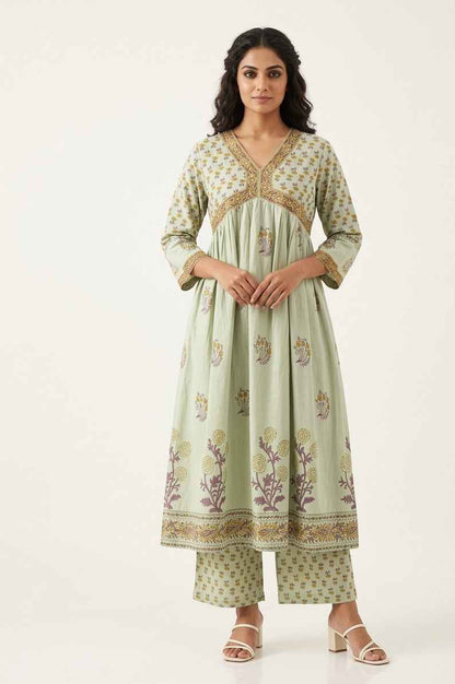 Elegant Pure Cotton A - Line Alia Cut Kurta Set With Dupatta Set CS0263