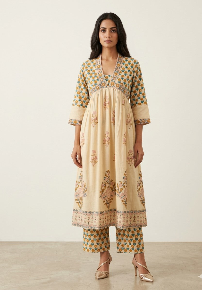 Elegant Pure Cotton A - Line Alia Cut Kurta Set With Dupatta Set CS0265