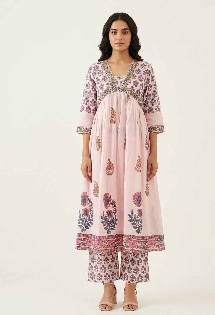 Elegant Pure Cotton A - Line Alia Cut Kurta Set With Dupatta Set CS0266