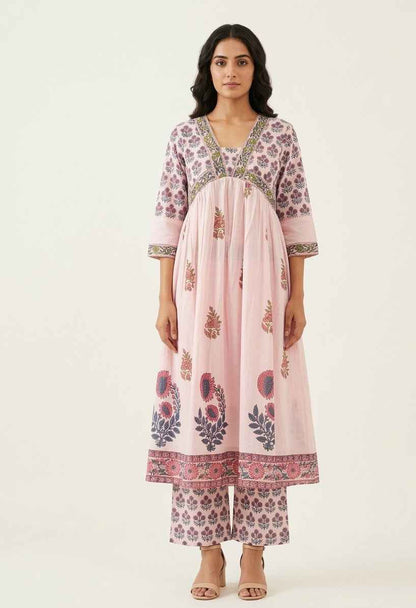 Elegant Pure Cotton A - Line Alia Cut Kurta Set With Dupatta Set CS0266