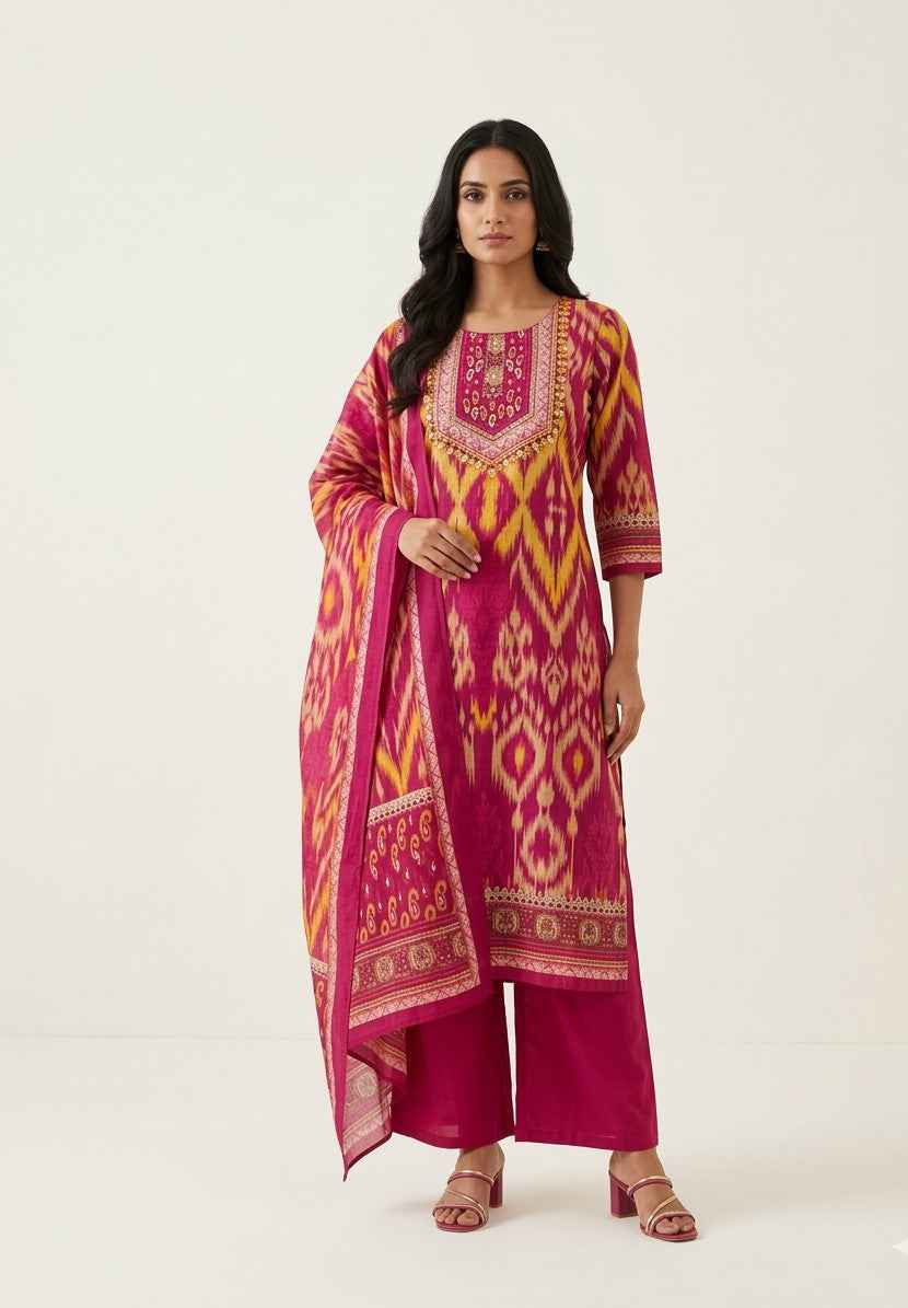 Pure Cotton Ikket Print Dupatta Set CS0267