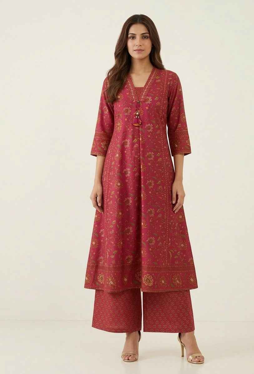 Pure Cotton A Line  Floral Print Dupatta Set CS0270