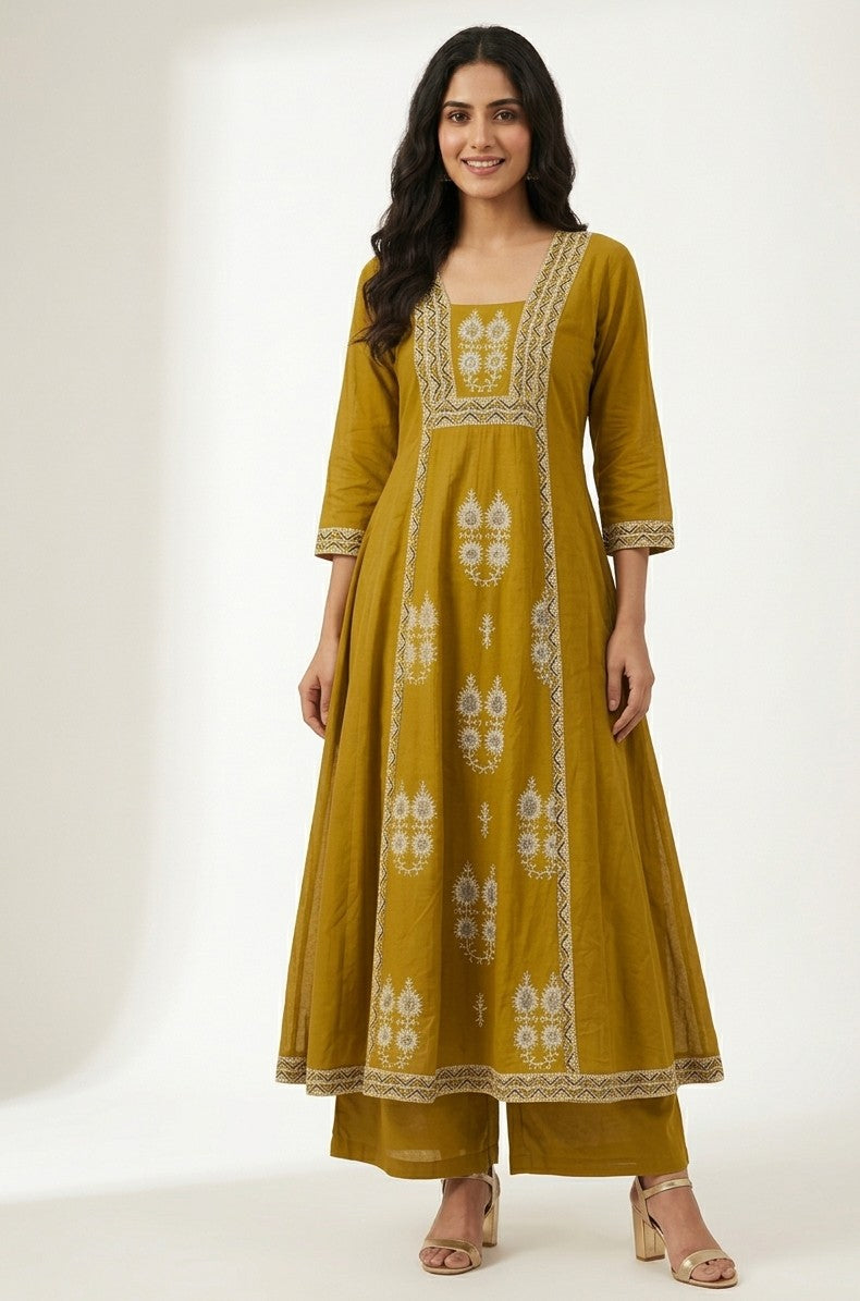 Pure Cotton A Line Dupatta Set With Embroidery CS0271