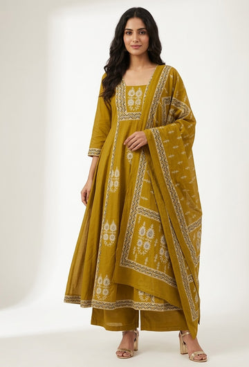 Pure Cotton A Line Dupatta Set With Embroidery CS0271