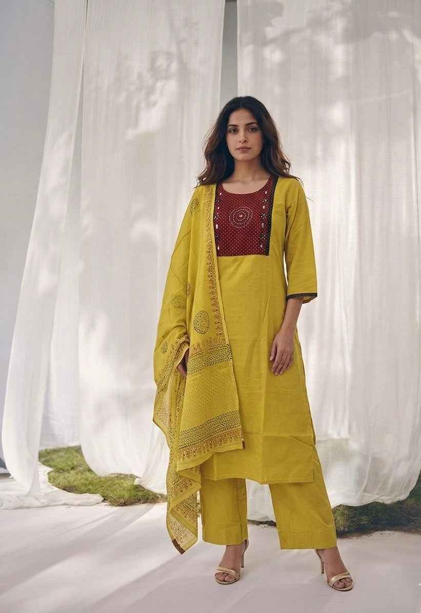 Pure Cotton Three Piece Dupatta Set