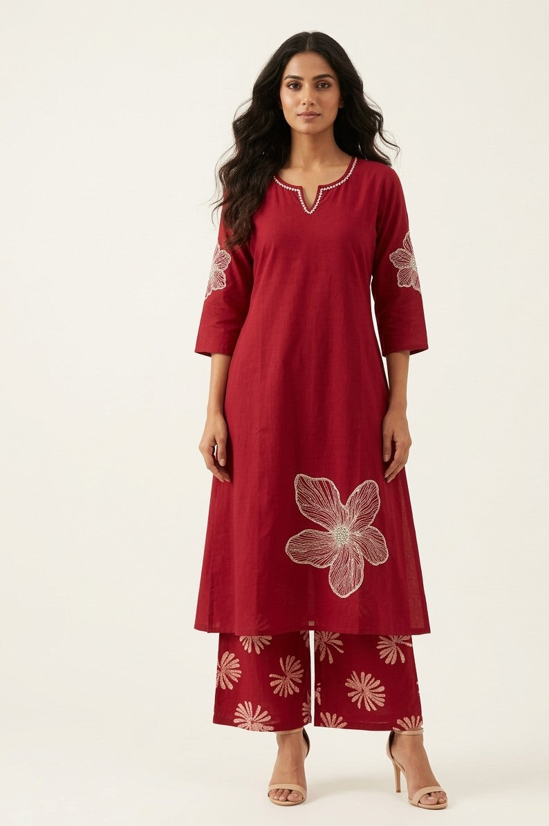 Pure Cotton A Line Dupatta Set With Embroidery CS0272