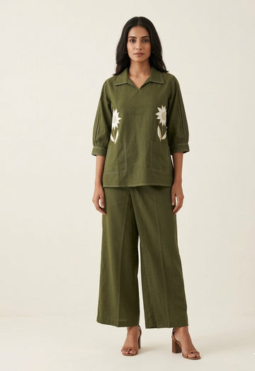 Pure Cotton Two Piece Co Ord Set With Embroidery COS0113