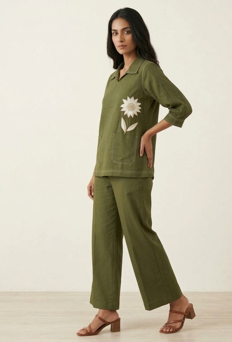 Pure Cotton Two Piece Co Ord Set With Embroidery COS0113