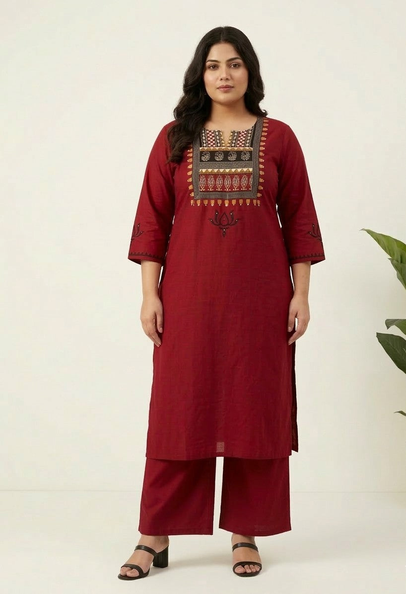 Pure Cotton Three Piece Dupatta Set With Embroidery Work & Plus Size CS0273