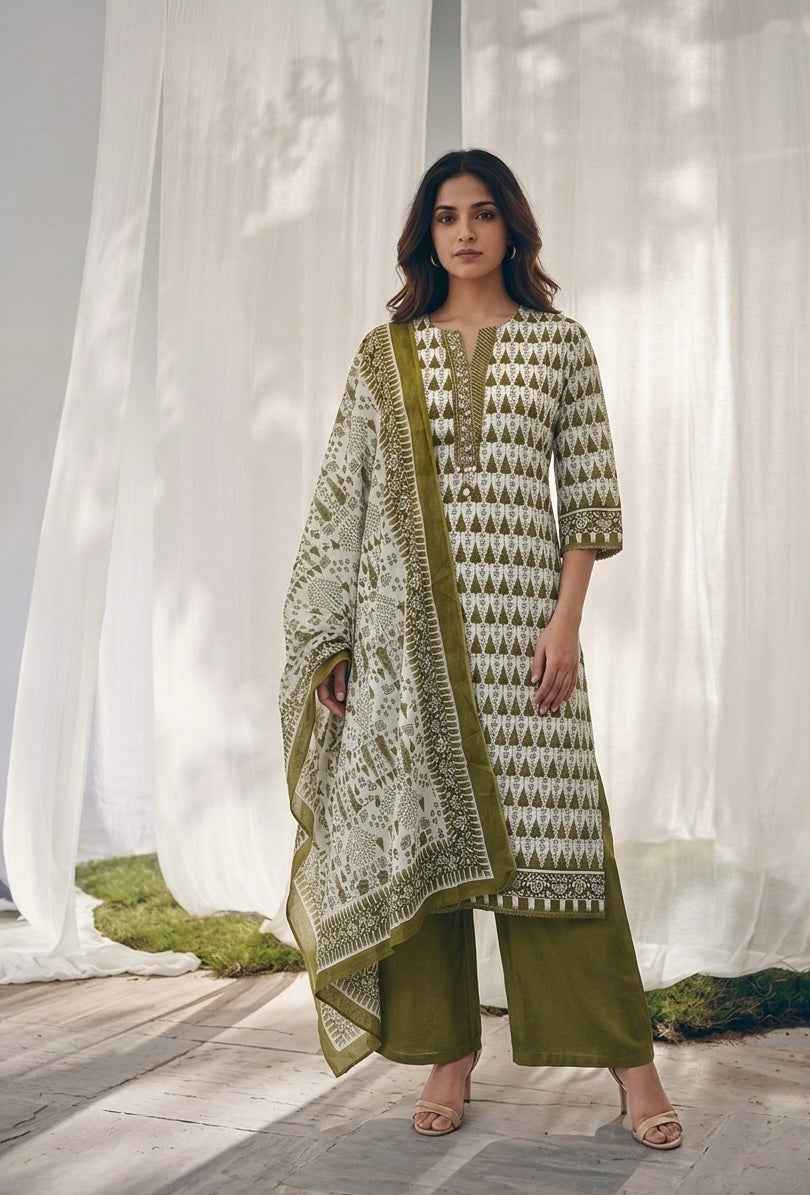 Pure Cotton Three Piece Dupatta Set