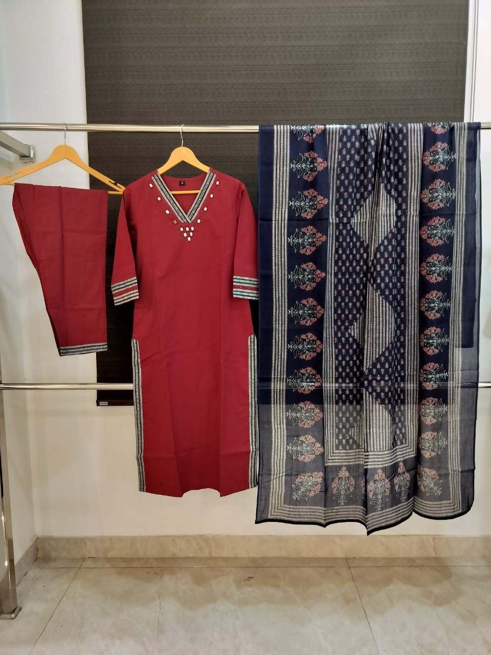 Premium cotton solid Beas with printed Dupatta set