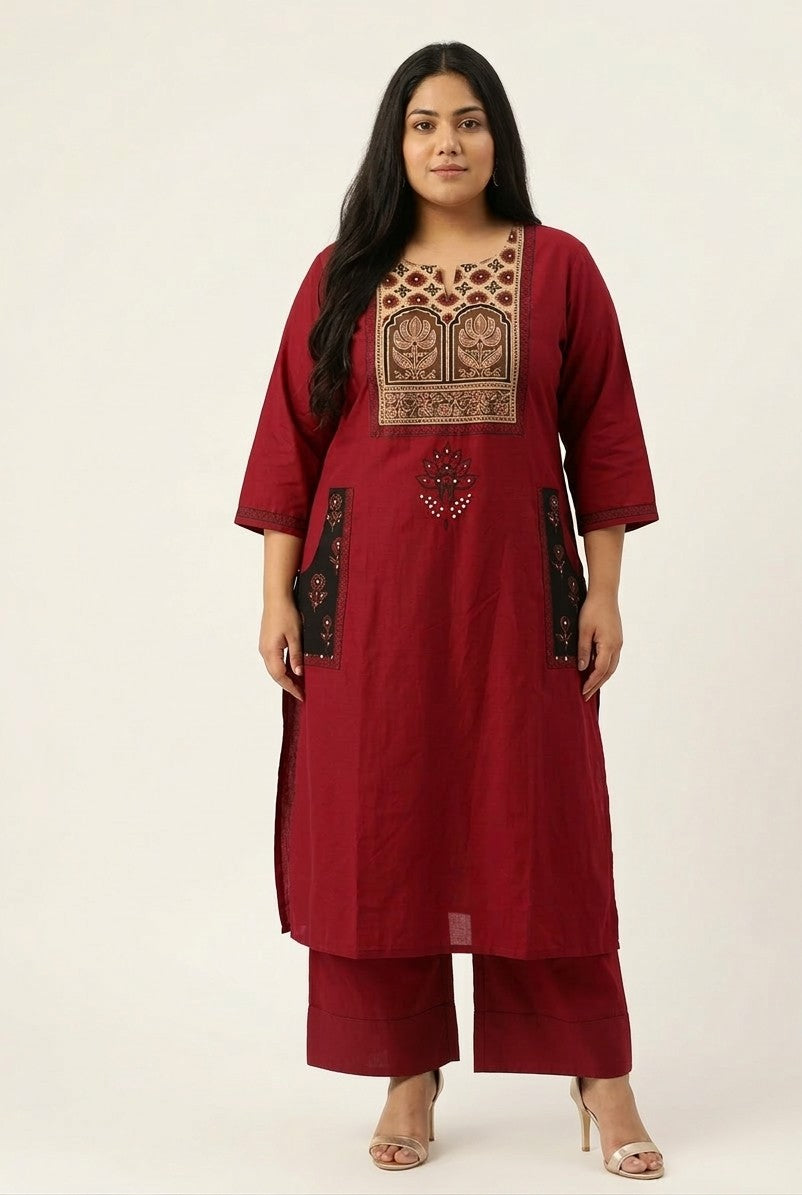 Pure Cotton Three Piece Dupatta Set With Embroidery Work & Plus Size CS0274