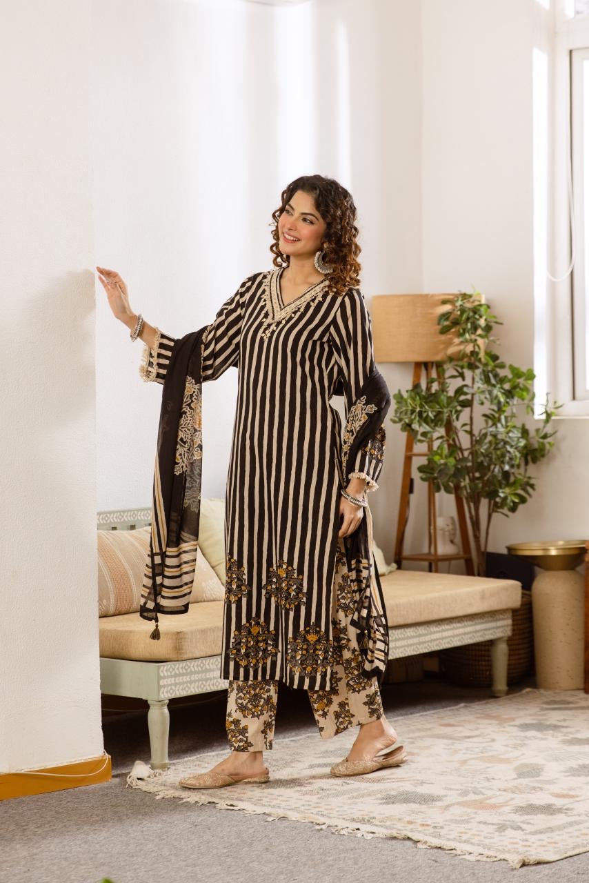 Cotton Stripes Print Dupatta Set CS0382