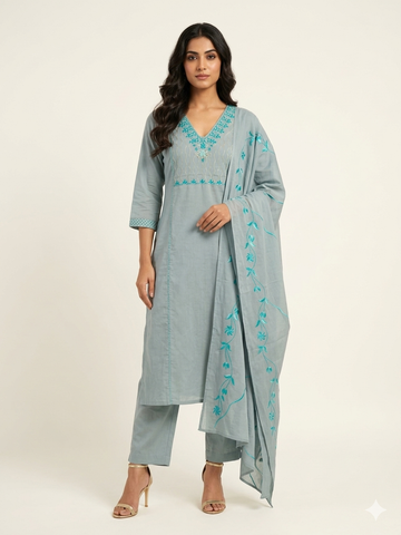 Pure Cotton Three Piece Dupatta set CS0278