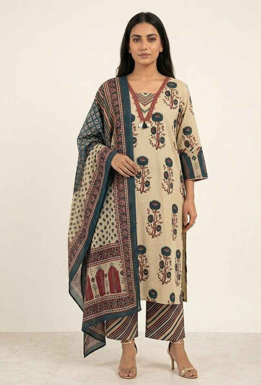 Pure Cotton Three Piece Dupatta Set CS0280