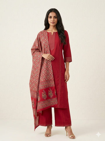 Premium cotton solid Beas with printed Dupatta set