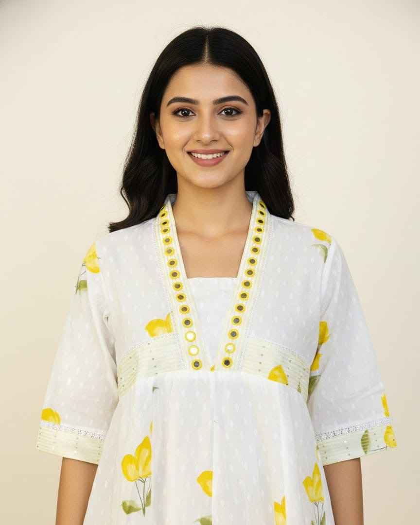 Premium Cotton Floral Print Anarkali With Kota Doriya Dupatta Set With Inner  ANK030