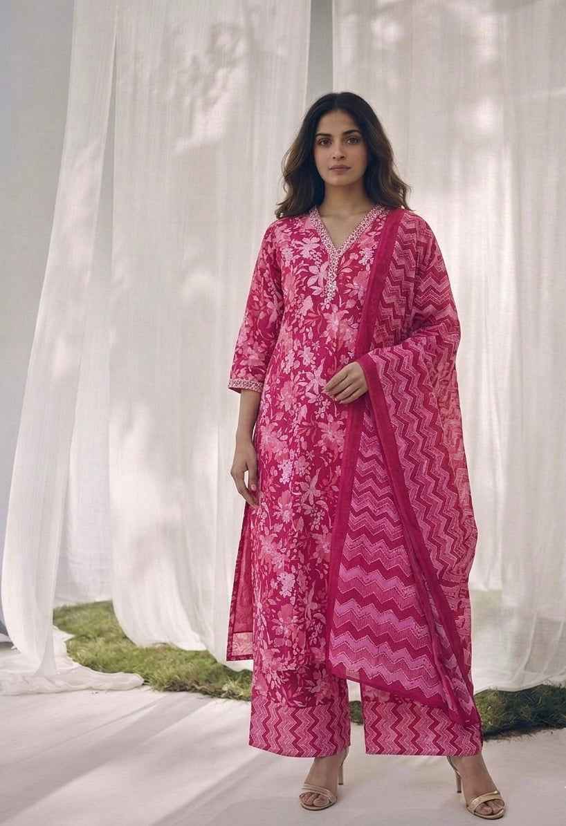 Pure Cotton Three Piece Dupatta Set