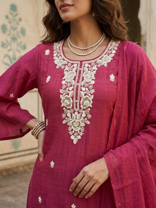 Embroidered mul chanderi crust kurta and sharara set with lining