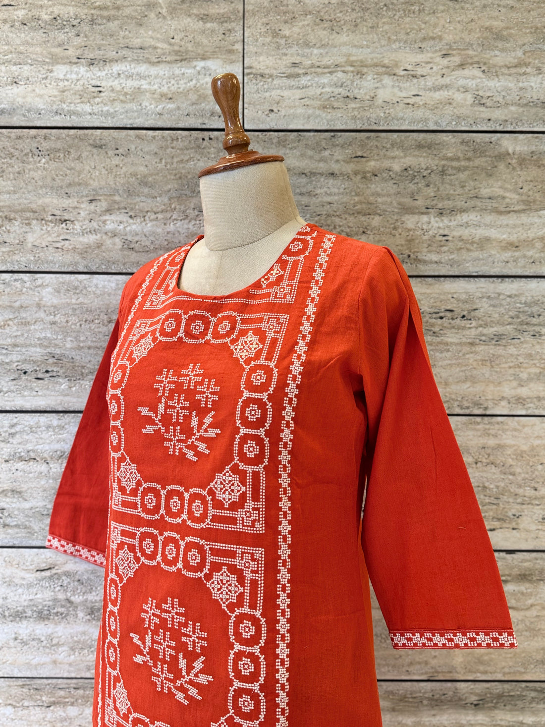 Cotton Flex Embroidered Pant Set In Rust Orange